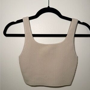 Aritzia  Babaton Beige Sculpt Knit Squareneck Cropped Tank